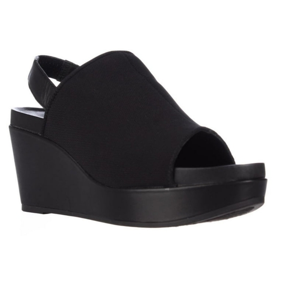 Eileen Fisher Port Wedge Sandals - Black Slingback Minimalist Comfy Size 8.5 - Picture 1 of 12